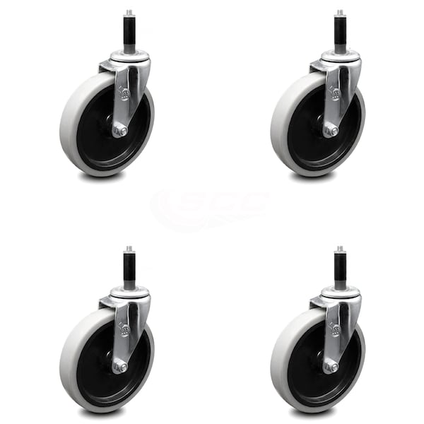 5 Inch Thermoplastic Rubber Wheel 7/8 Inch Expanding Stem Caster SCC, 4PK